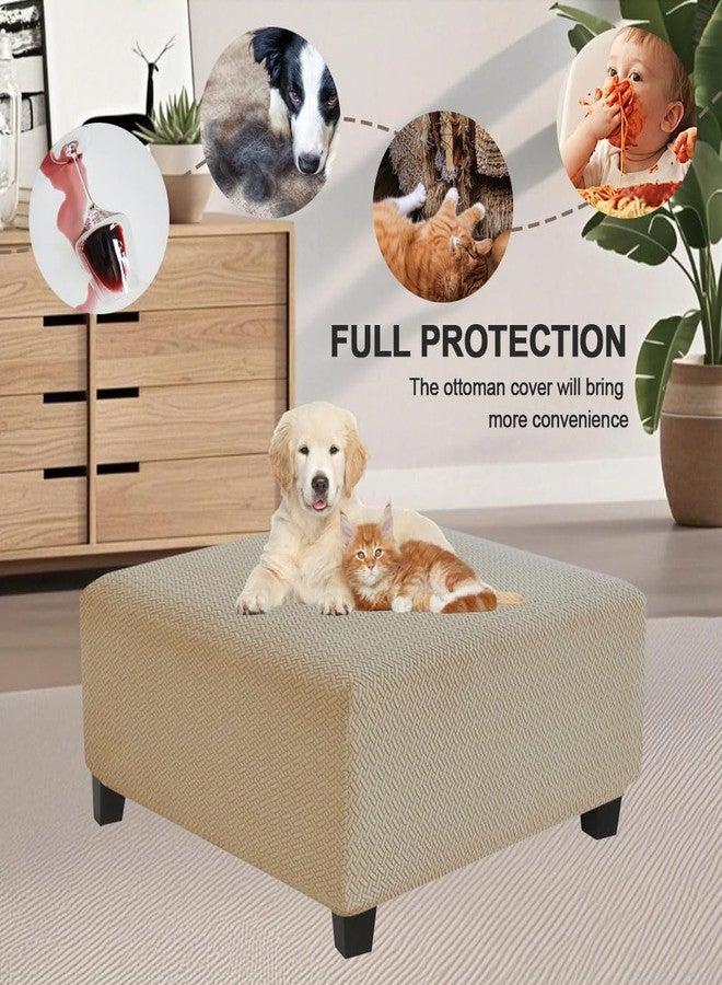 Levoberg Waterproof Square Ottoman Cover Large Square Folding Storage Ottoman Bench Slipcovers Footrest Stool Covers Oversized Ottoman Coffee Table Covers Cube with Elastic Bottom L Sand - Image 4